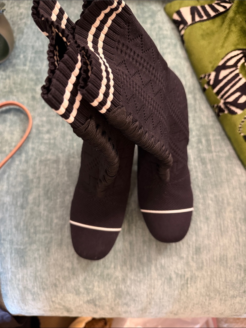 Fendi Black Knit Sock Booties with White Trim